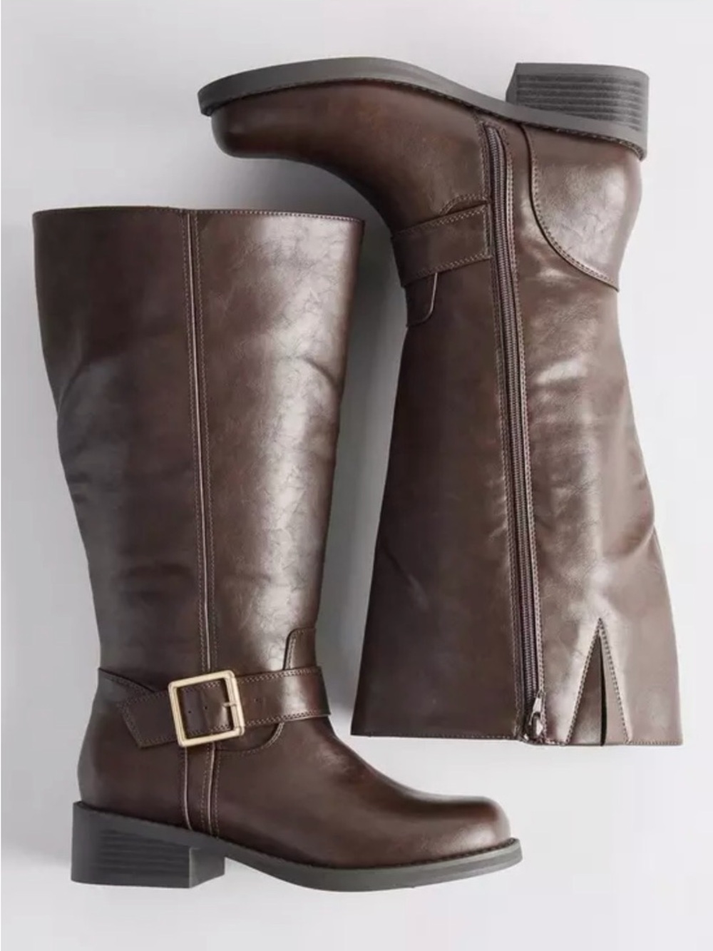 New with tags Torrid Square Toe Buckle Knee Boots in brown, women’s size 6.